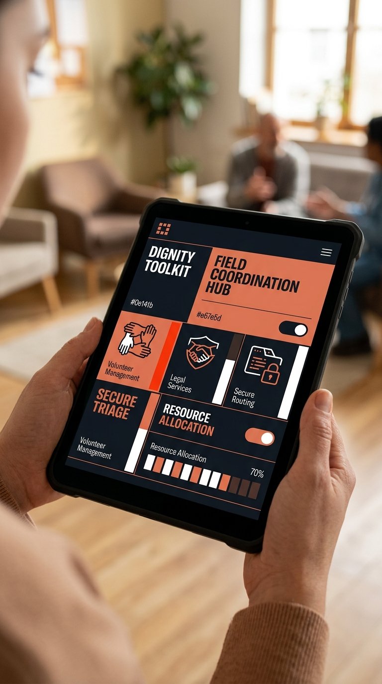 A field coordination hub interface shown on a tablet.
